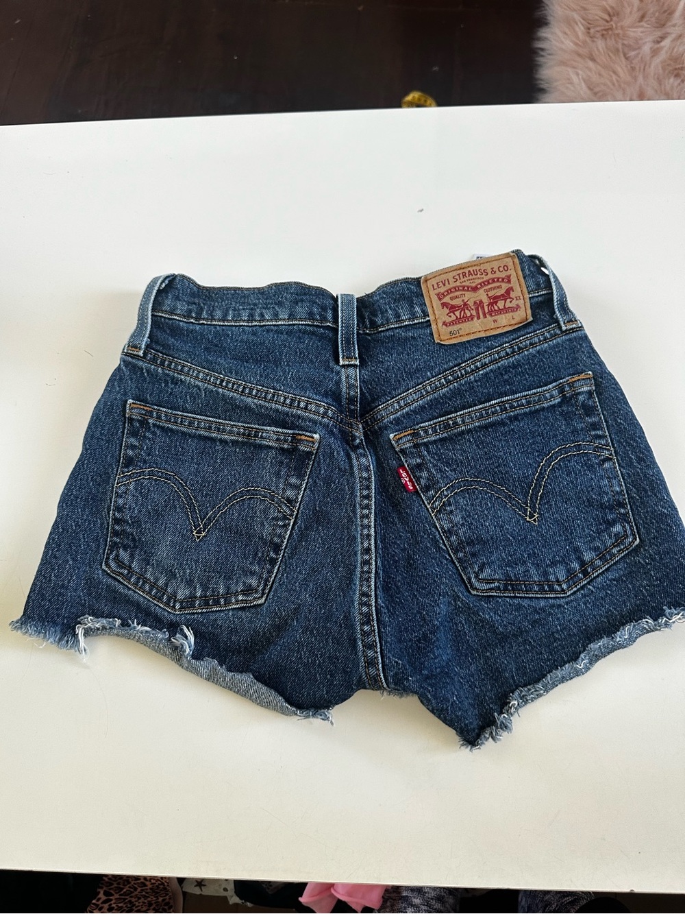 Levi's 501 Dark Wash Frayed Hem Shorts Size 23
